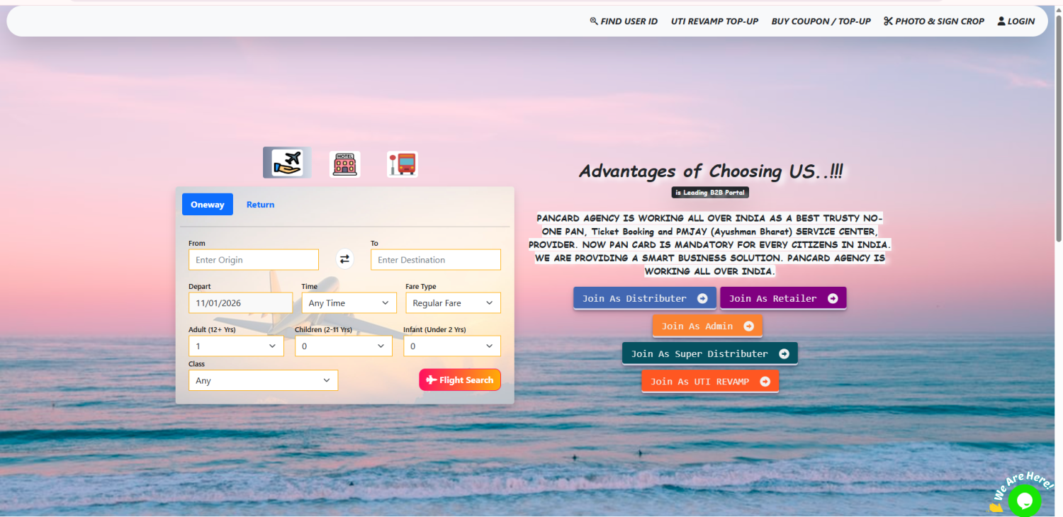 PancardAgency.Com is on Live sale with flight,hotel bus bookin service